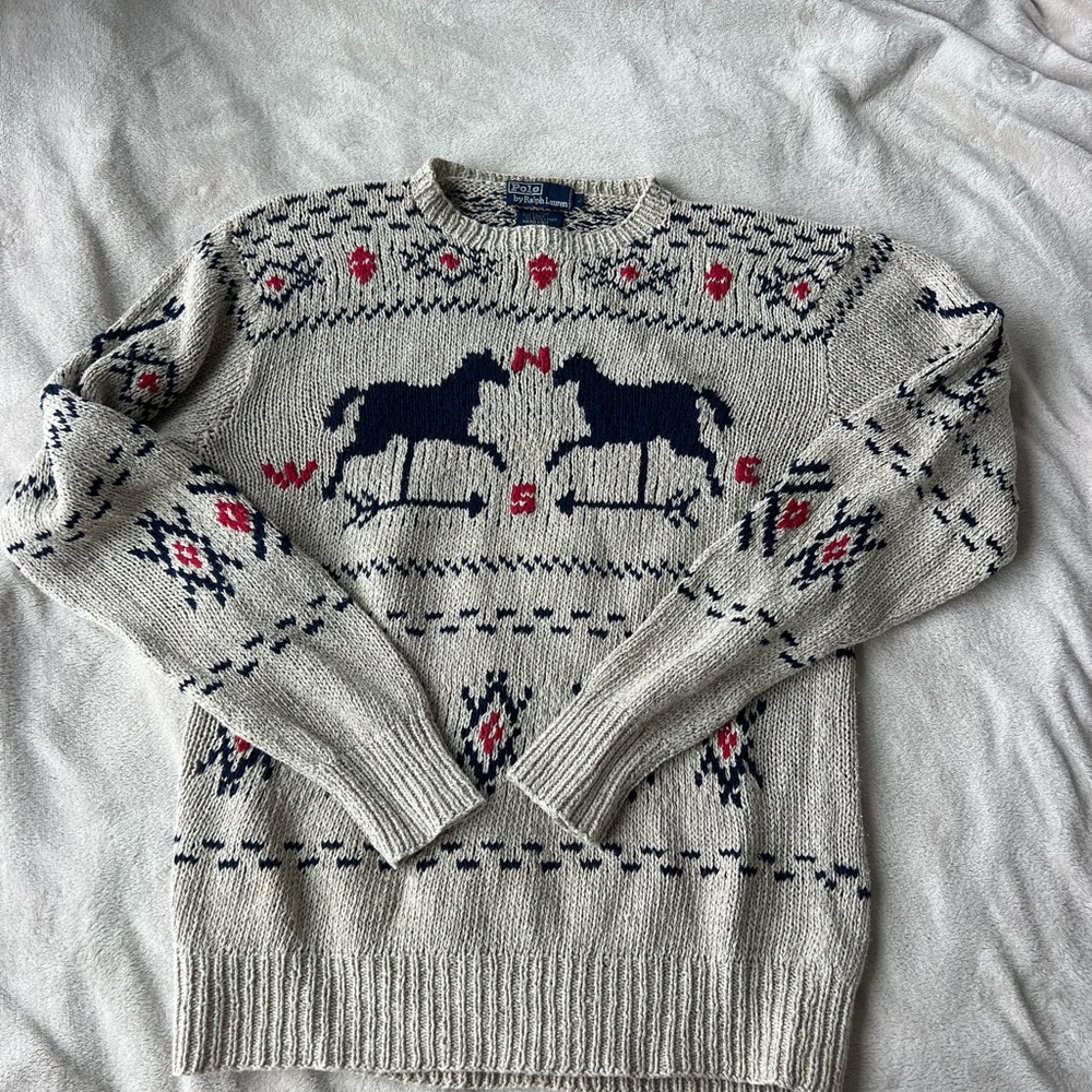 Polo Ralph Lauren Vintage Hand Knit Horse Sweater Equestrian